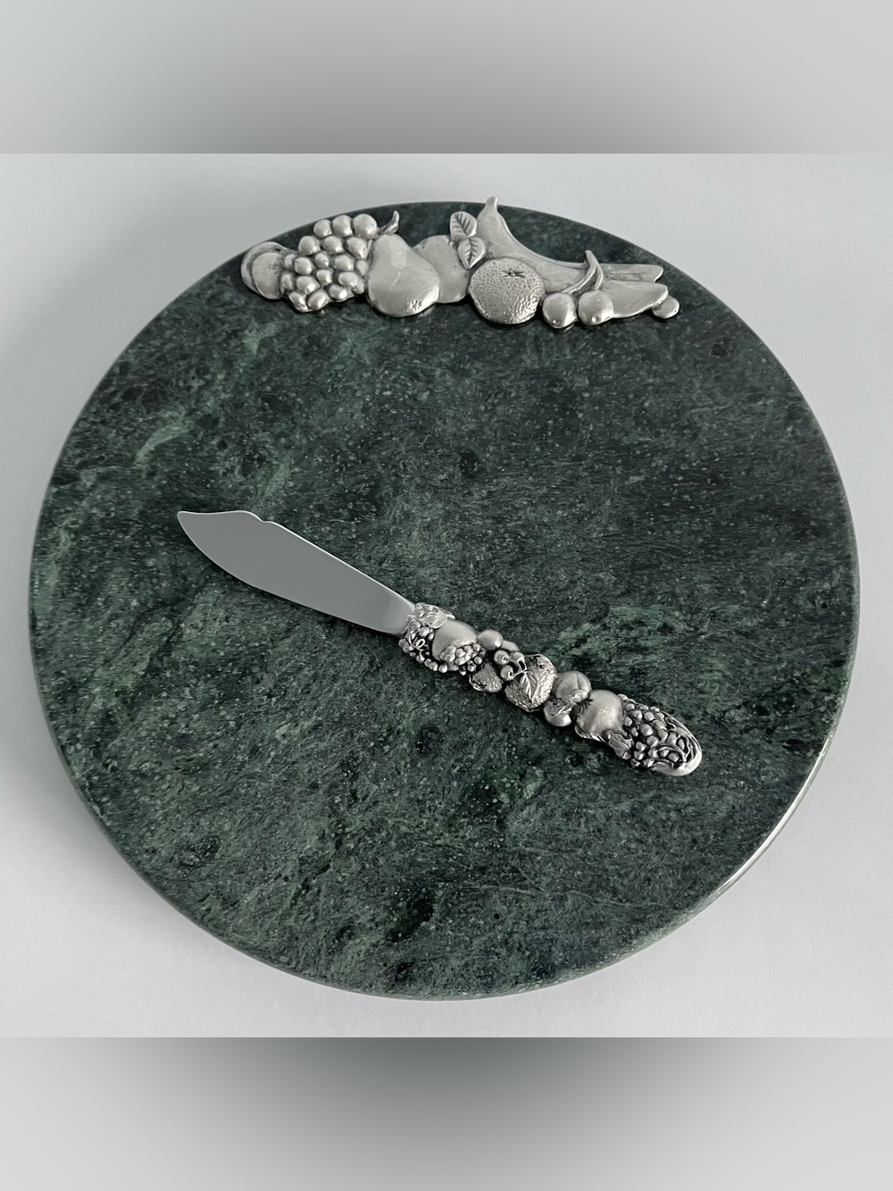 Seagull Pewter Green Marble Tray with Knife